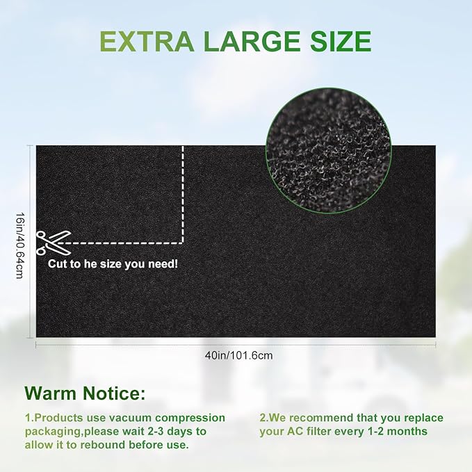 RV AC Filters Replacement, 16 x 40 x 1/4 Inch Conditioner Filters, Can Cut to Fit Air filter for Motorhome