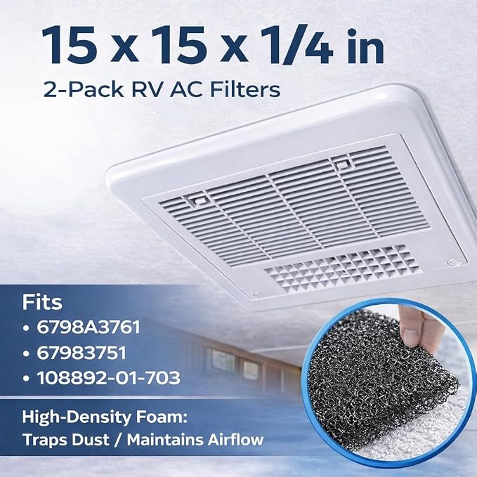 RV AC Foam Filter Compatible with Coleman Winnebago,15 x 15 x 1/4 inch(2 Pack) by Air Conditioner Foam Filter, alternate view
