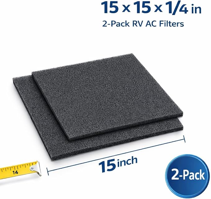 RV AC Foam Filter Compatible with Coleman Winnebago,15 x 15 x 1/4 inch(2 Pack) by Air Conditioner Foam Filter, alternate view