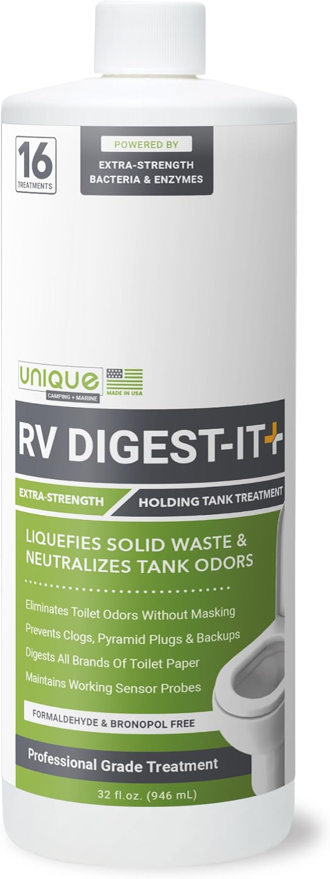 RV Digest-It+, 16 Extra-Strength RV Toilet Treatments - Liquifies Waste and Toilet Paper - Odor Eliminator (32 oz), product