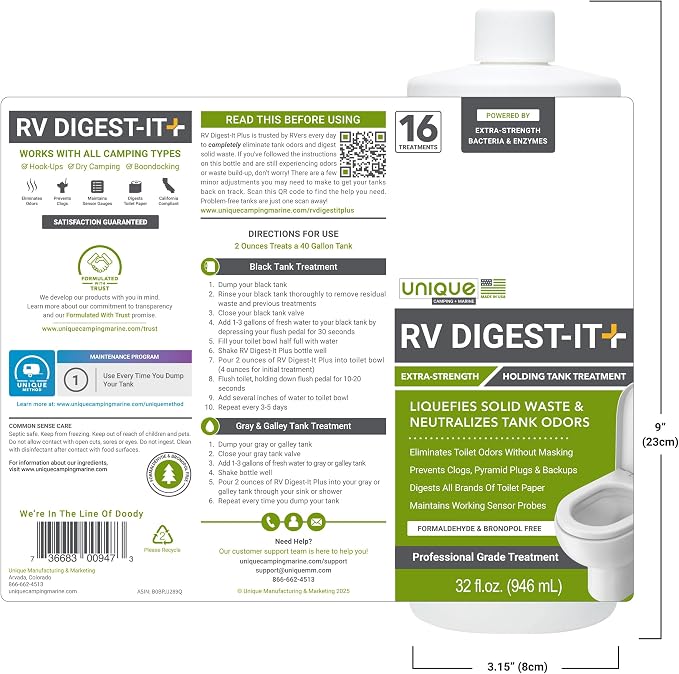 RV Digest-It+, 16 Extra-Strength RV Toilet Treatments - Liquifies Waste and Toilet Paper - Odor Eliminator (32 oz), alternate