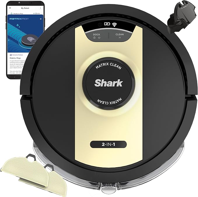 RV2410WD IQ 2-in-1 Robot Vacuum and Mop with Row-by-Row Cleaning, Perfect for Pet Hair, Compatible with Alexa, Black/Bronze