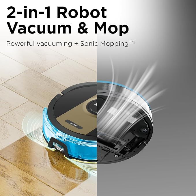 RV2410WD IQ 2-in-1 Robot Vacuum and Mop with Row-by-Row Cleaning, Perfect for Pet Hair, Compatible with Alexa, Black/Bronze