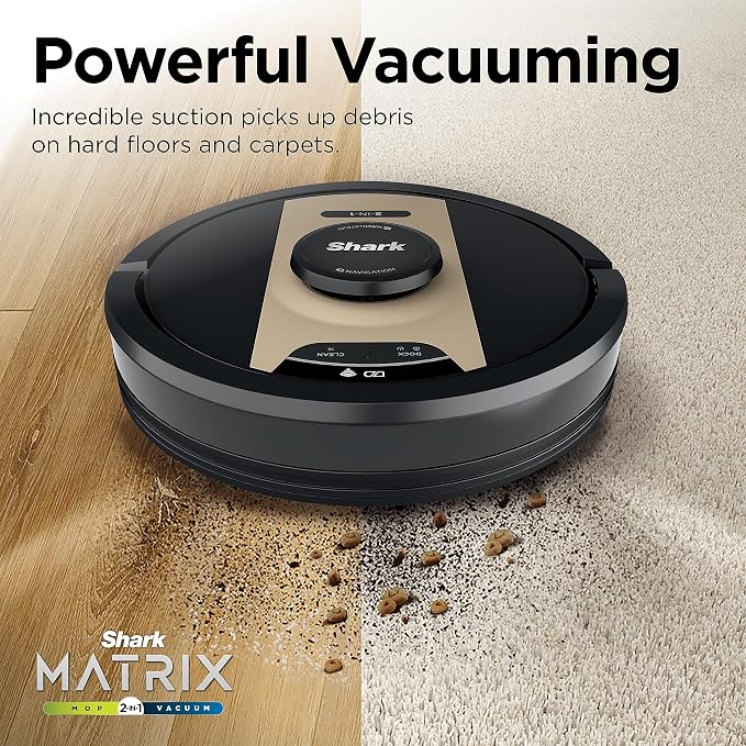 RV2410WD IQ 2-in-1 Robot Vacuum and Mop with Row-by-Row Cleaning, Perfect for Pet Hair, Compatible with Alexa, Black/Bronze