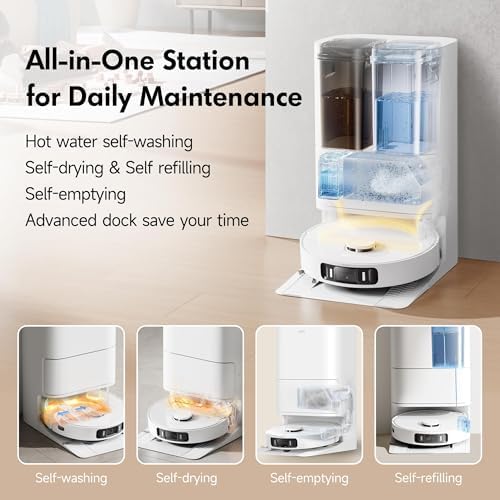 S20 Ultra Robot Vacuum and Mop Combo with Dual Roller Brush, 8300Pa Suction, 140°F Hot Water Mop Self-Washing & Drying