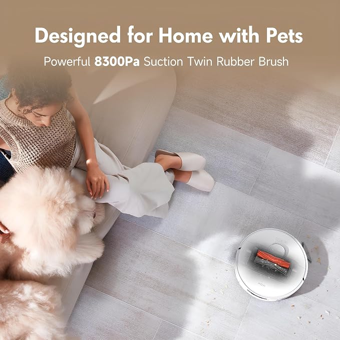 S20 Ultra Robot Vacuum and Mop Combo with Dual Roller Brush, 8300Pa Suction, 140°F Hot Water Mop Self-Washing & Drying