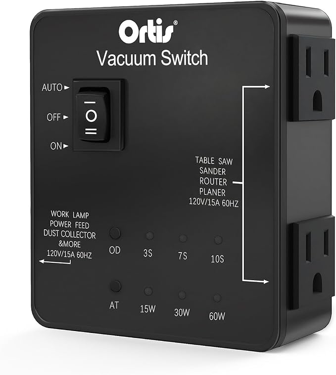 Automatic Vacuum Switch, Plug in Dust Control Autoswitch for 2 Power Tools, Auto/On/Off Modes