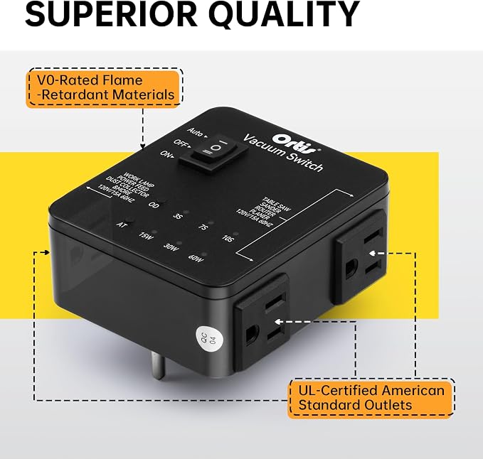 Automatic Vacuum Switch, Plug in Dust Control Autoswitch for 2 Power Tools, Auto/On/Off Modes