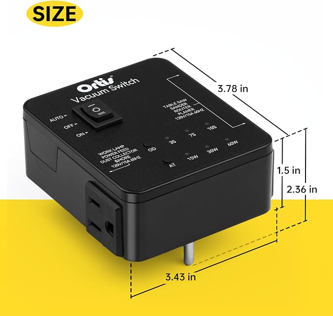 Automatic Vacuum Switch, Plug in Dust Control Autoswitch for 2 Power Tools, Auto/On/Off Modes