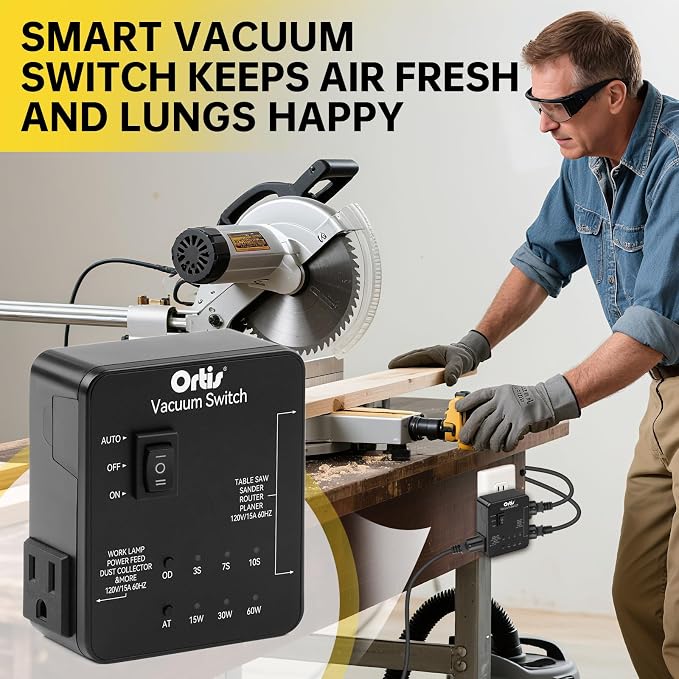 Automatic Vacuum Switch, Plug in Dust Control Autoswitch for 2 Power Tools, Auto/On/Off Modes