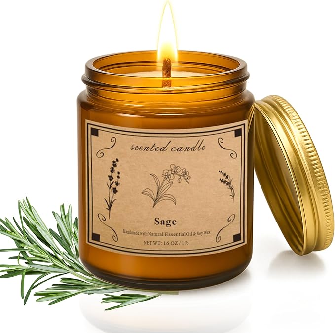 Sage Candles for Cleansing, 16oz Large Jar White Scented Candle, Over 100 Hours of Burn Time, product image