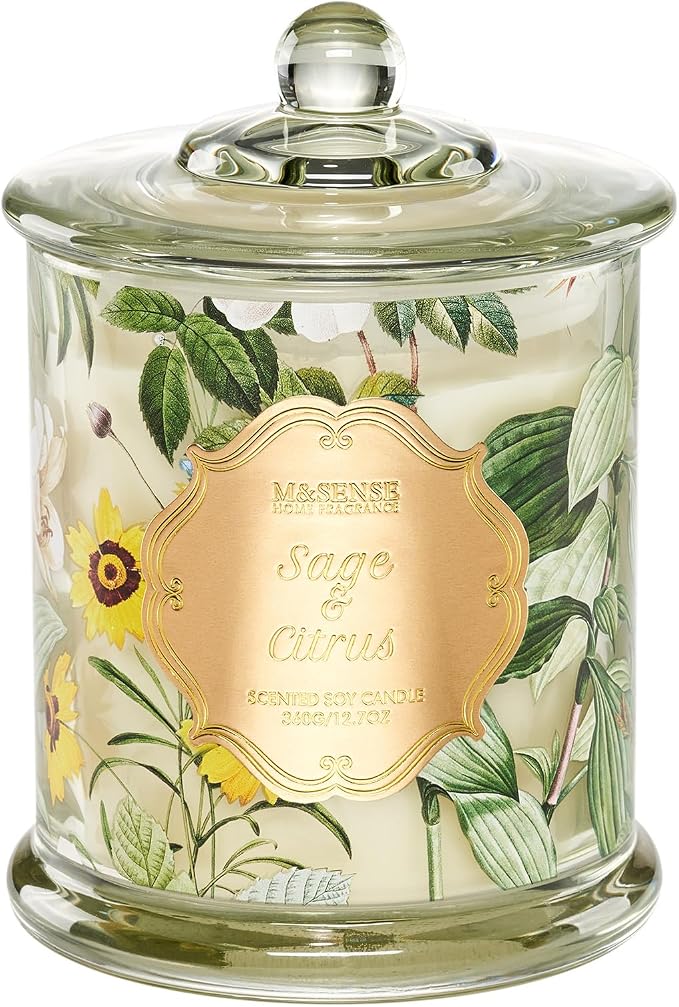Sage Citrus Soy Candles, Natural Organic 2 Wick 12.7oz 75H Long Lasting Slow Burning, product image