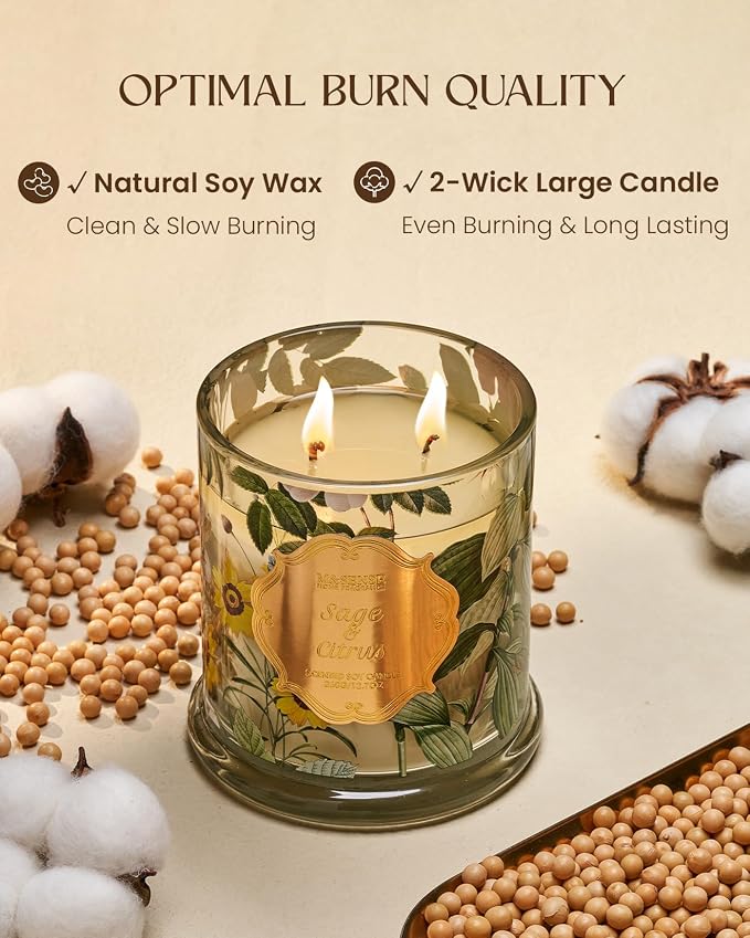 Sage Citrus Soy Candles, Natural Organic 2 Wick 12.7oz 75H Long Lasting Slow Burning, alternate product view 4