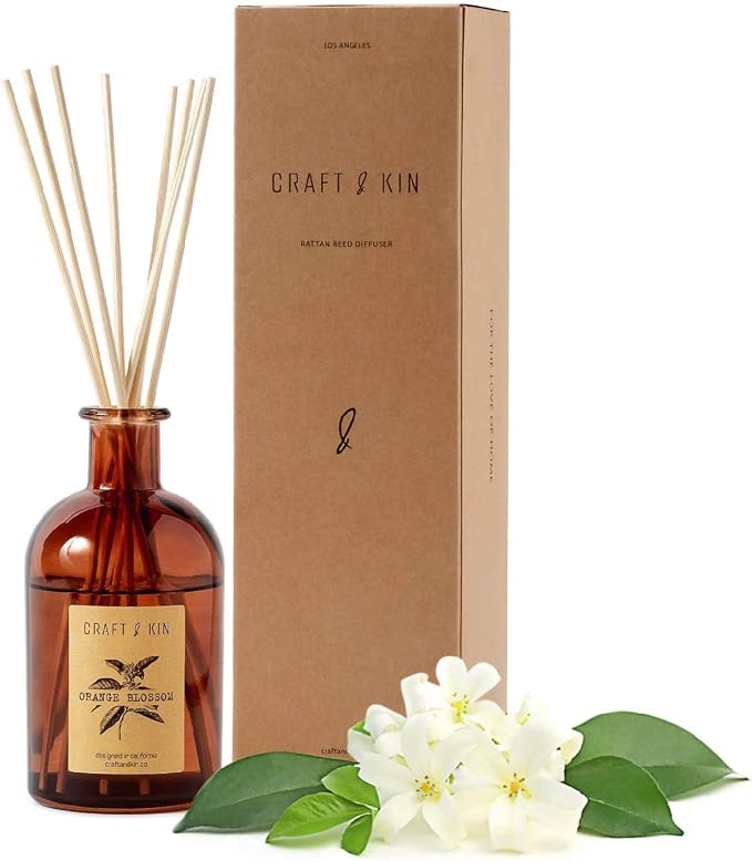 Sage, Orange Blossom & Lotus Reed Diffuser | All Natural Essential Oil & 8 Rattan Scent Sticks | Reed Diffusers for Home