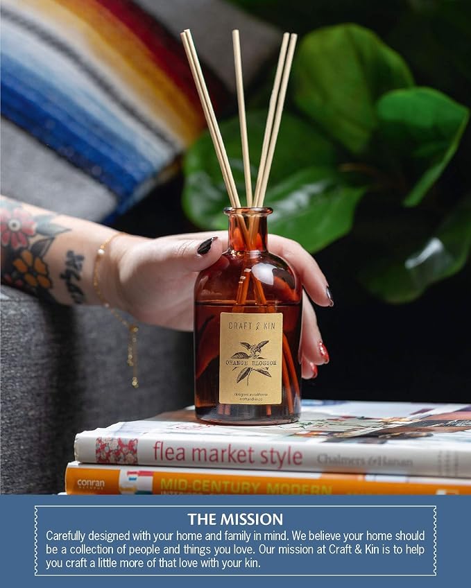 Sage, Orange Blossom & Lotus Reed Diffuser | All Natural Essential Oil & 8 Rattan Scent Sticks | Reed Diffusers for Home