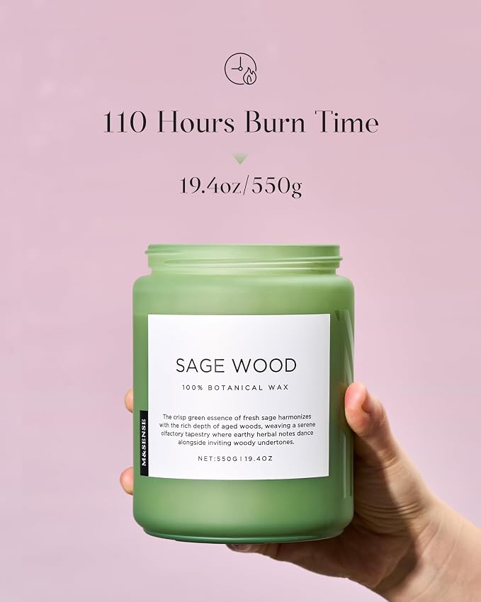 Sage Wood Scented Candle, 19.4oz 110 Hours Long Lasting Clean made from natural materials All Natural Soy Wax Candle for