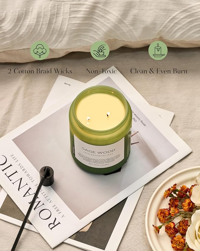 Sage Wood Scented Candle, 19.4oz 110 Hours Long Lasting Clean made from natural materials All Natural Soy Wax Candle for