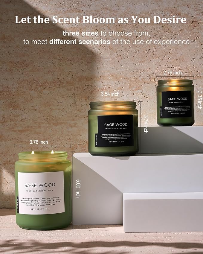 Sage Wood Scented Candle, 19.4oz 110 Hours Long Lasting Clean made from natural materials All Natural Soy Wax Candle for