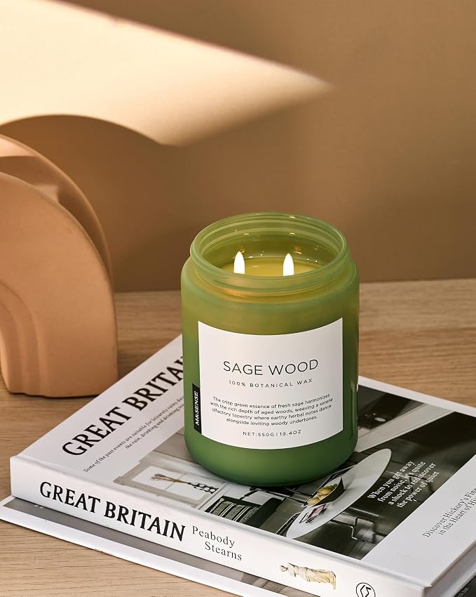 Sage Wood Scented Candle, 19.4oz 110 Hours Long Lasting Clean made from natural materials All Natural Soy Wax Candle for