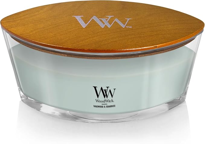 Sagewood & Seagrass Gifts for Women and Men, 16 oz Ellipse Candle with Crackling Wick, alternate product view 2
