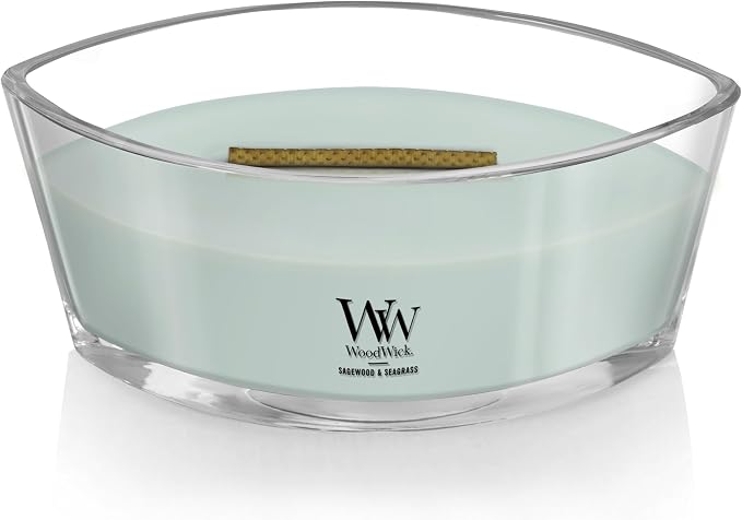 Sagewood & Seagrass Gifts for Women and Men, 16 oz Ellipse Candle with Crackling Wick, alternate product view 3