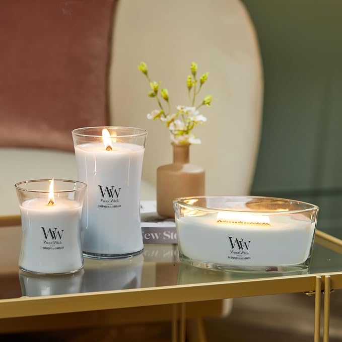 Sagewood & Seagrass Gifts for Women and Men, 16 oz Ellipse Candle with Crackling Wick, alternate product view 5