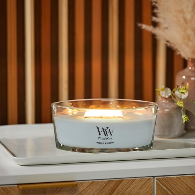 Sagewood & Seagrass Gifts for Women and Men, 16 oz Ellipse Candle with Crackling Wick, alternate product view 6