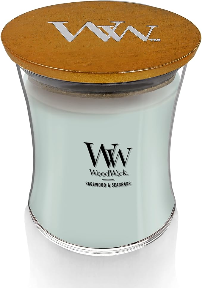 Sagewood & Seagrass Gifts for Women and Men, 9.7 oz Medium Hourglass Candle with Crackling Wick, alternate product view 2