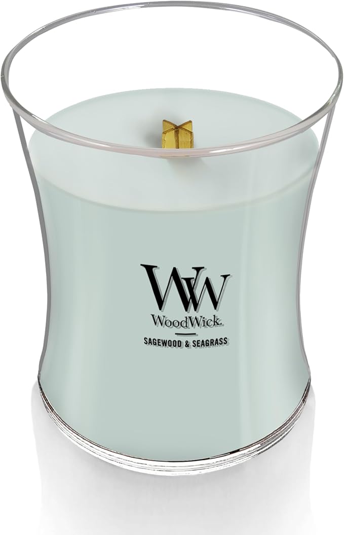 Sagewood & Seagrass Gifts for Women and Men, 9.7 oz Medium Hourglass Candle with Crackling Wick, alternate product view 3