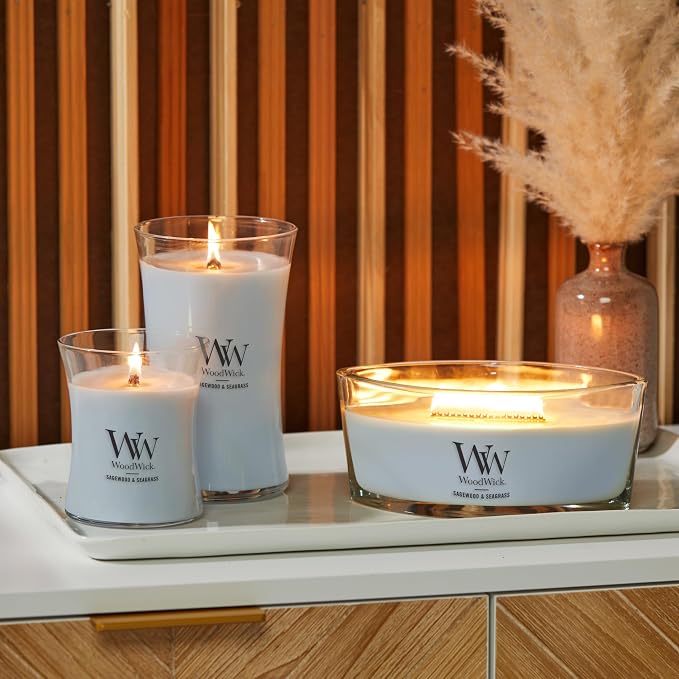 Sagewood & Seagrass Gifts for Women and Men, 9.7 oz Medium Hourglass Candle with Crackling Wick, alternate product view 5