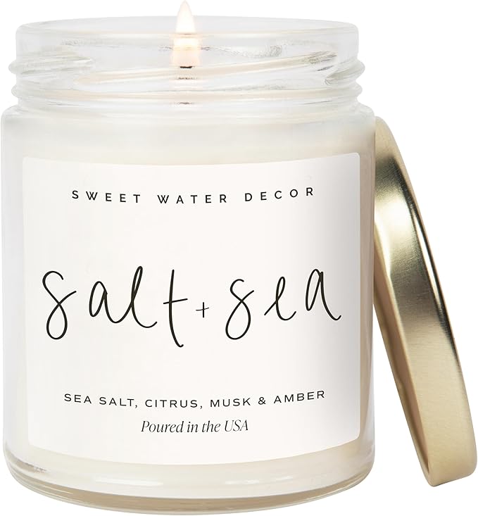 Salt and Sea Candle - Sea Salt, Citrus, Amber, Musk, Beach Scented Soy Candles for Home, product image