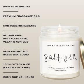 Salt and Sea Candle - Sea Salt, Citrus, Amber, Musk, Beach Scented Soy Candles for Home, alternate product view 2