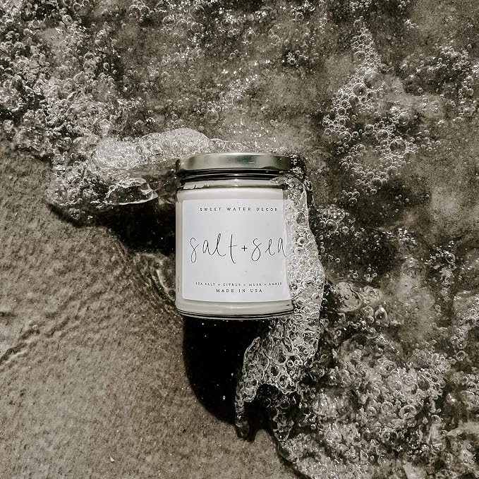 Salt and Sea Candle - Sea Salt, Citrus, Amber, Musk, Beach Scented Soy Candles for Home, alternate product view 6
