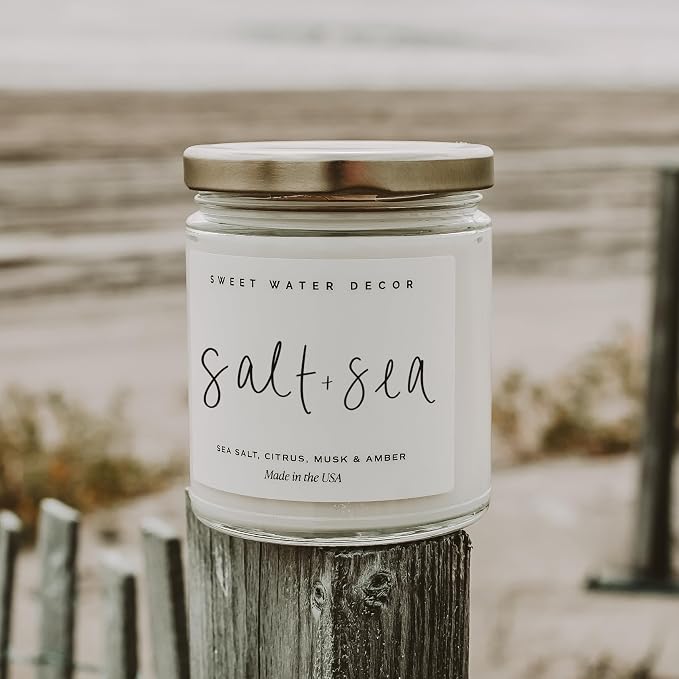 Salt and Sea Candle - Sea Salt, Citrus, Amber, Musk, Beach Scented Soy Candles for Home, alternate product view 7