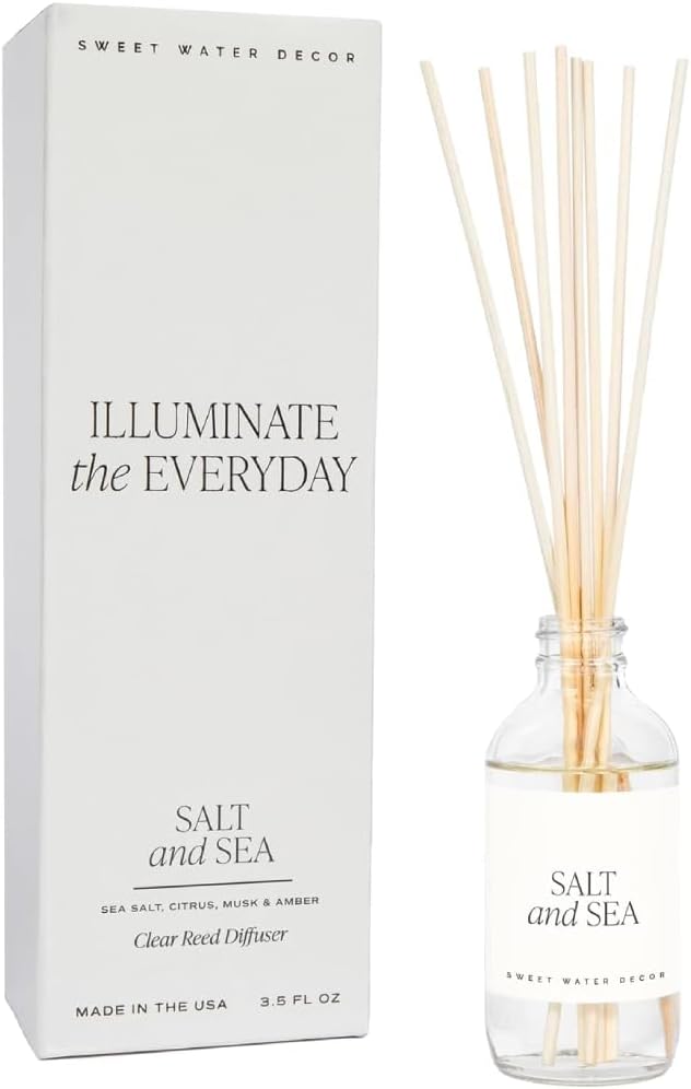 Salt and Sea Reed Diffuser Set - Sea Salt, Citrus, Musk, and Amber Summer Scented Diffuser - Scent Diffusers for Home