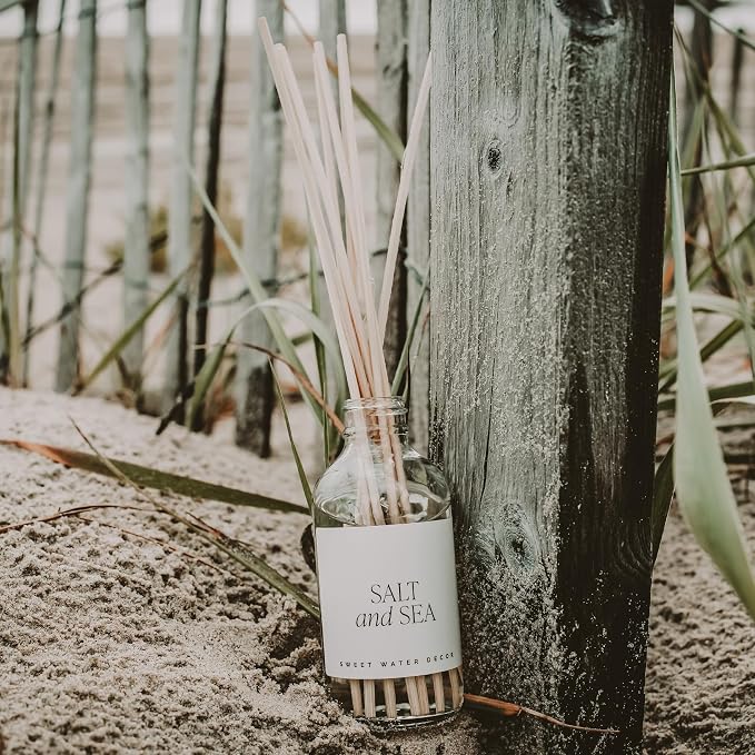 Salt and Sea Reed Diffuser Set - Sea Salt, Citrus, Musk, and Amber Summer Scented Diffuser - Scent Diffusers for Home