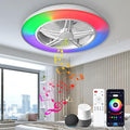 Samrt Low Profile Ceiling Fan with Light,Bluetooth Bladeless Ceiling Fans with Speaker,RGB-LED Dimmable Reversible Flush