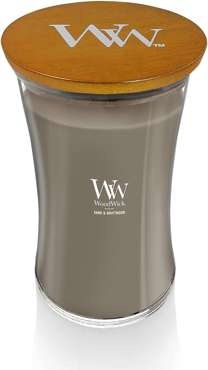 Sand & Driftwood Gifts for Women and Men, 21.5 oz Large Hourglass Candle with Crackling Wick, alternate product view 2