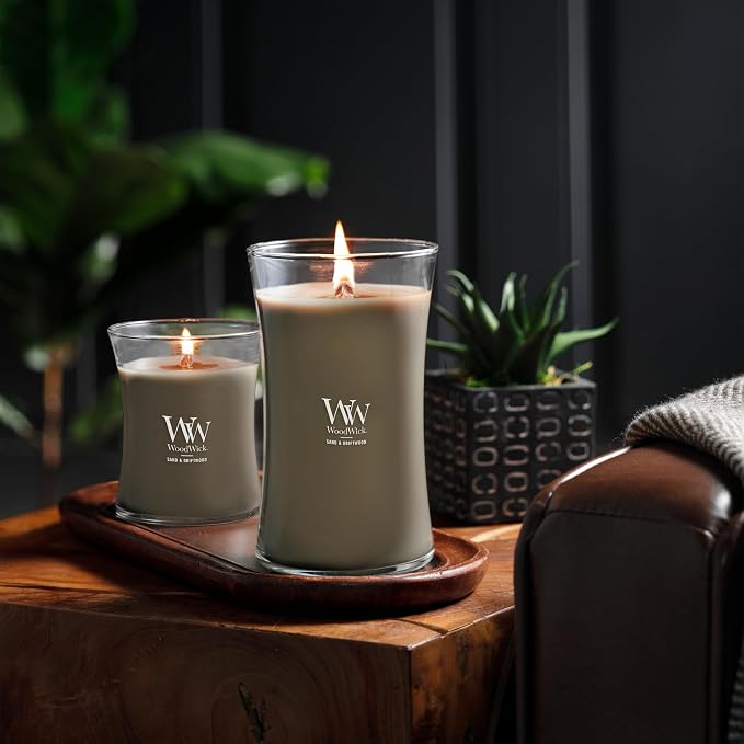 Sand & Driftwood Gifts for Women and Men, 21.5 oz Large Hourglass Candle with Crackling Wick, alternate product view 5
