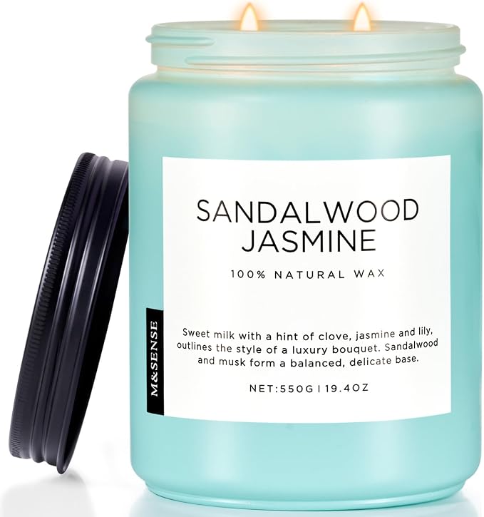 Sandalwood Jasmine Scented Candles for Home, 19.4oz All Natural Soy Wax, 110 Hours Long Lasting, product image