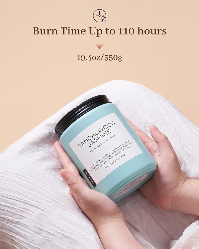 Sandalwood Jasmine Scented Candles for Home, 19.4oz All Natural Soy Wax, 110 Hours Long Lasting, alternate product view 3