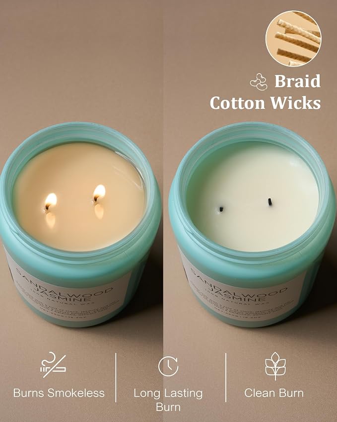 Sandalwood Jasmine Scented Candles for Home, 19.4oz All Natural Soy Wax, 110 Hours Long Lasting, alternate product view 4