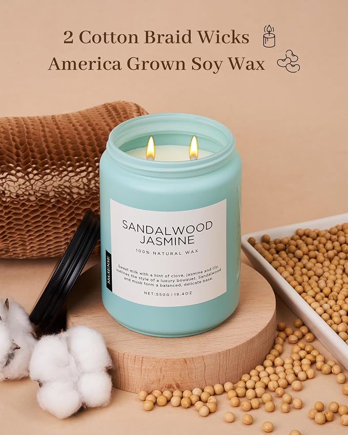 Sandalwood Jasmine Scented Candles for Home, 19.4oz All Natural Soy Wax, 110 Hours Long Lasting, alternate product view 5