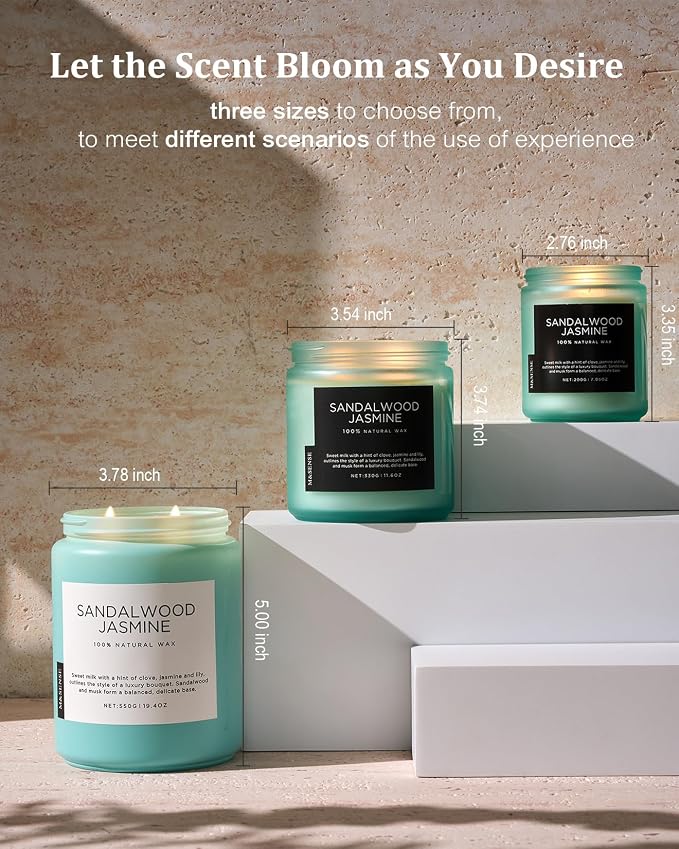 Sandalwood Jasmine Scented Candles for Home, 19.4oz All Natural Soy Wax, 110 Hours Long Lasting, alternate product view 6