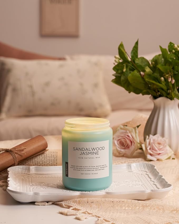 Sandalwood Jasmine Scented Candles for Home, 19.4oz All Natural Soy Wax, 110 Hours Long Lasting, alternate product view 7