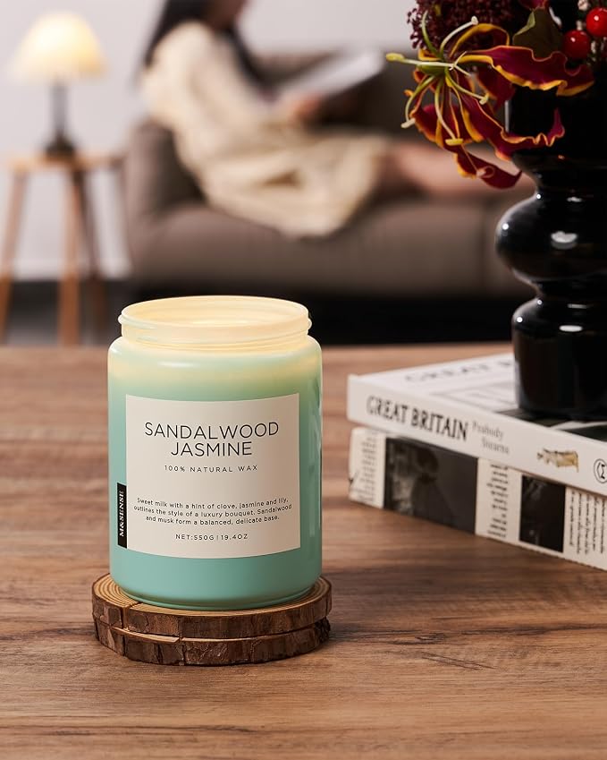 Sandalwood Jasmine Scented Candles for Home, 19.4oz All Natural Soy Wax, 110 Hours Long Lasting, alternate product view 8