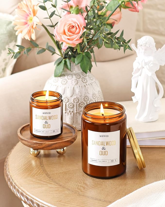 Sandalwood Oud Candle - Large Scented Candles 22oz, Soy Candles, Aromatherapy Candle, Soy Wax Candle, alternate product view