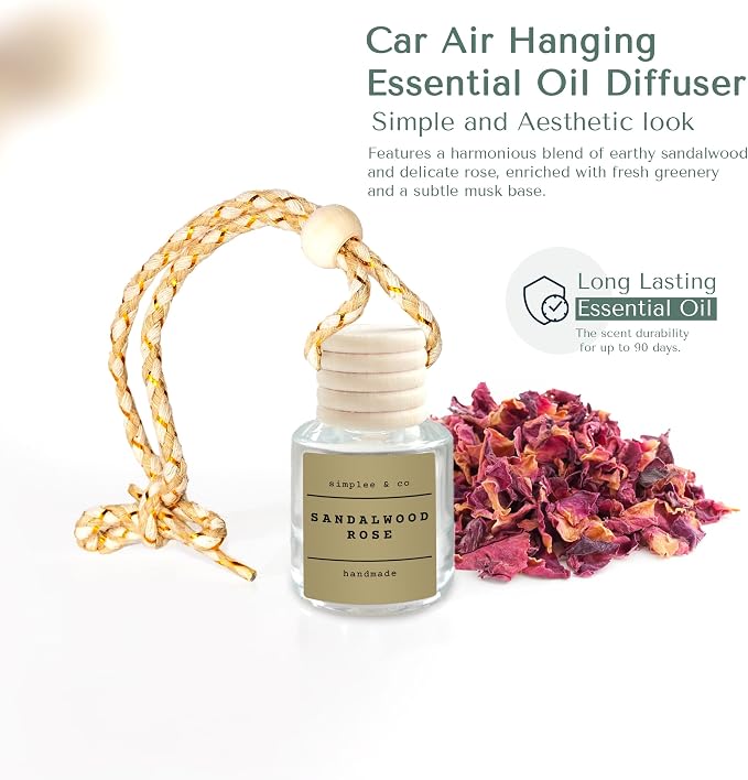 Sandalwood Rose Car Air Hanging Essential Oil, Car Air Freshener Diffuser, Long Lasting Essential Oils, alternate product