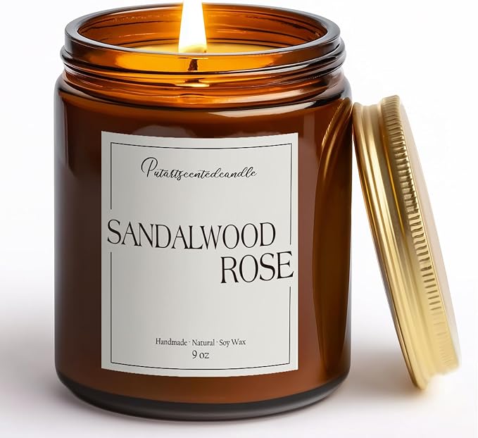 Sandalwood & Rose Scented Candles for Home, Natural Soy Wax Aromatherapy Santal Rose Candle Gifts for Men & Women, product