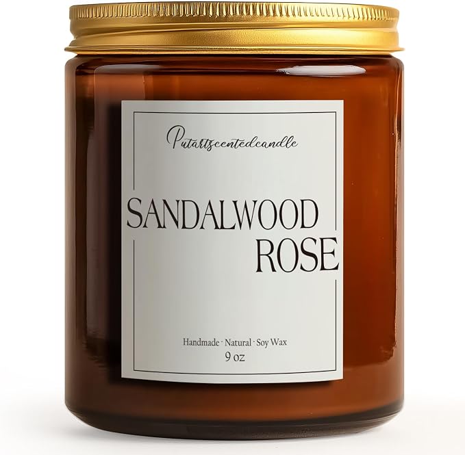 Sandalwood & Rose Scented Candles for Home, Natural Soy Wax Aromatherapy Santal Rose Candle Gifts for Men & Women, alternate